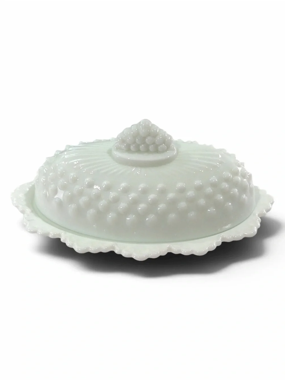 Vintage Fenton White Milk Glass Hobnail Oval Covered Butter Dish
